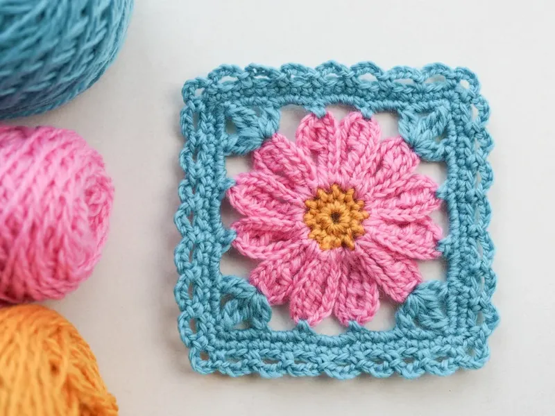 Gerbera Daisy Flower Granny Square, finished